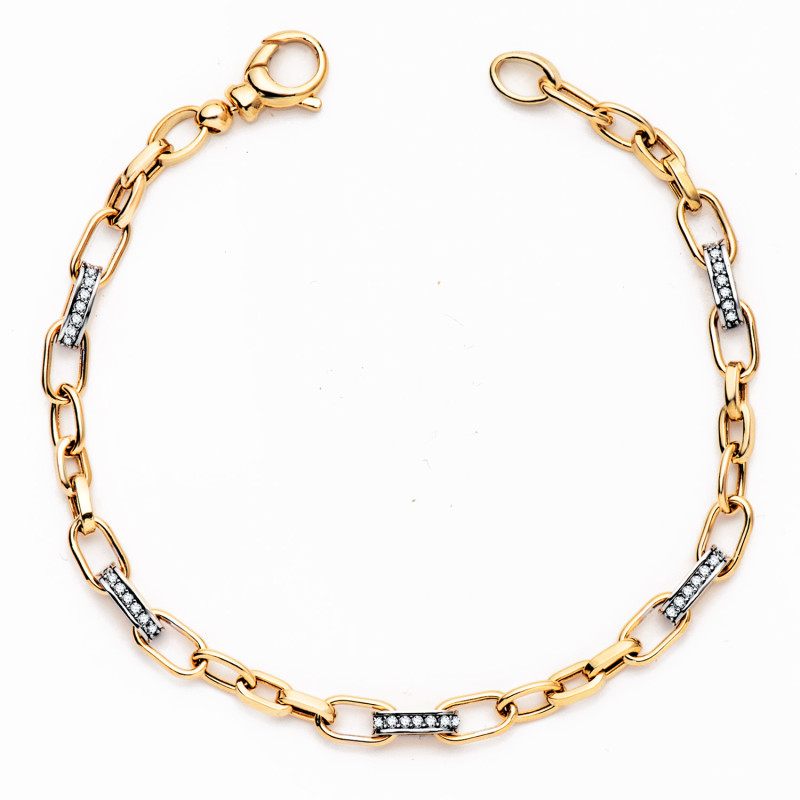 18K PULSERA ORO BICOLOR ESLABONES HUECOS Y CIRCONITA ANCHO: 4 MM. LARGO: 19CM