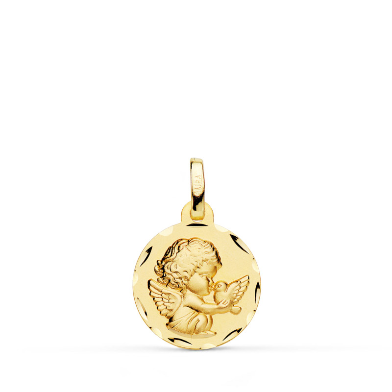 9K MEDALLA ORO AMARILLO ANGELITO BURLON Y PALOMA 14 MM