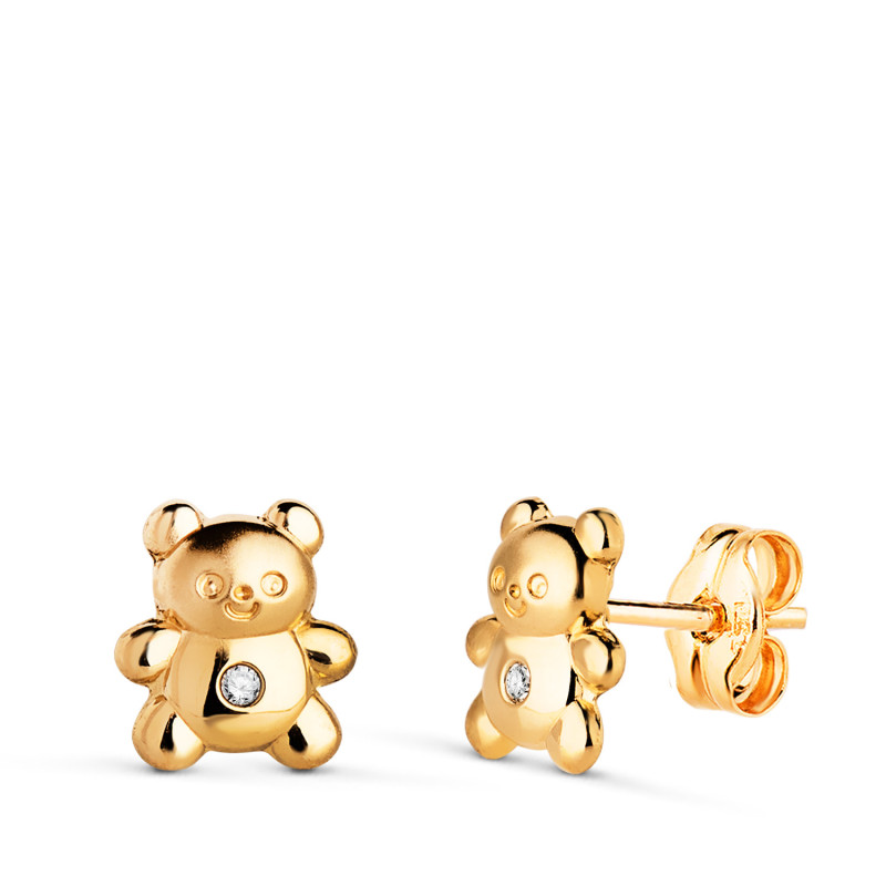 18K PENDIENTES ORO AMARILLO OSOS CON CIRCONITA MATE Y BRILLO. MEDIDA: 7 X 6 MM CIERRE PRESION