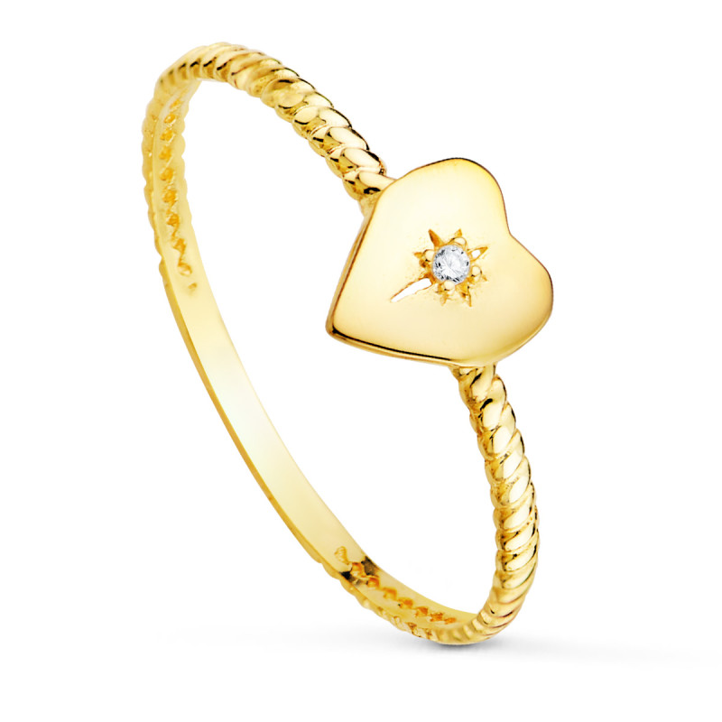 18K SORTIJA ORO AMARILLO CORAZON CON DIAMANTE LABORATORIO TALLA BRILLANTE 0,008 QT. VS2 - G C. AMOR