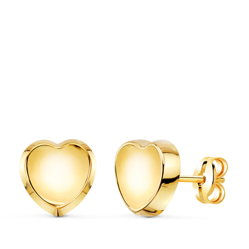 18K PENDIENTES ORO AMARILLO CORAZON CONCAVO EN BRILLO 8X8 MM. CIERRE PRESION