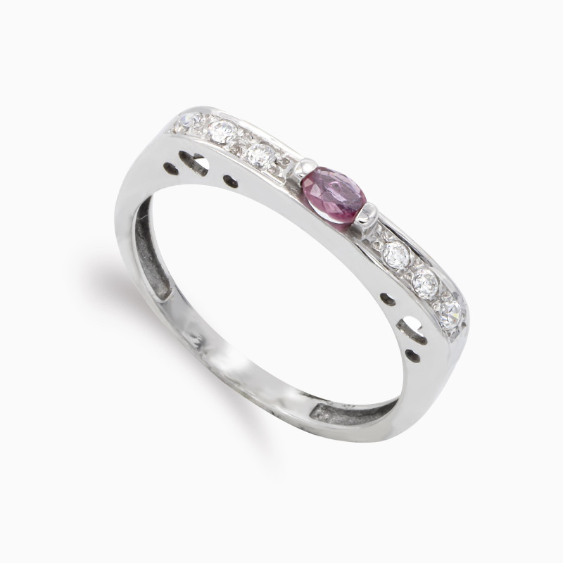 18K SORTIJA ORO BLANCO RUBI 4,5 X 3 MM Y CIRCONITA. ANCHO: 3 MM