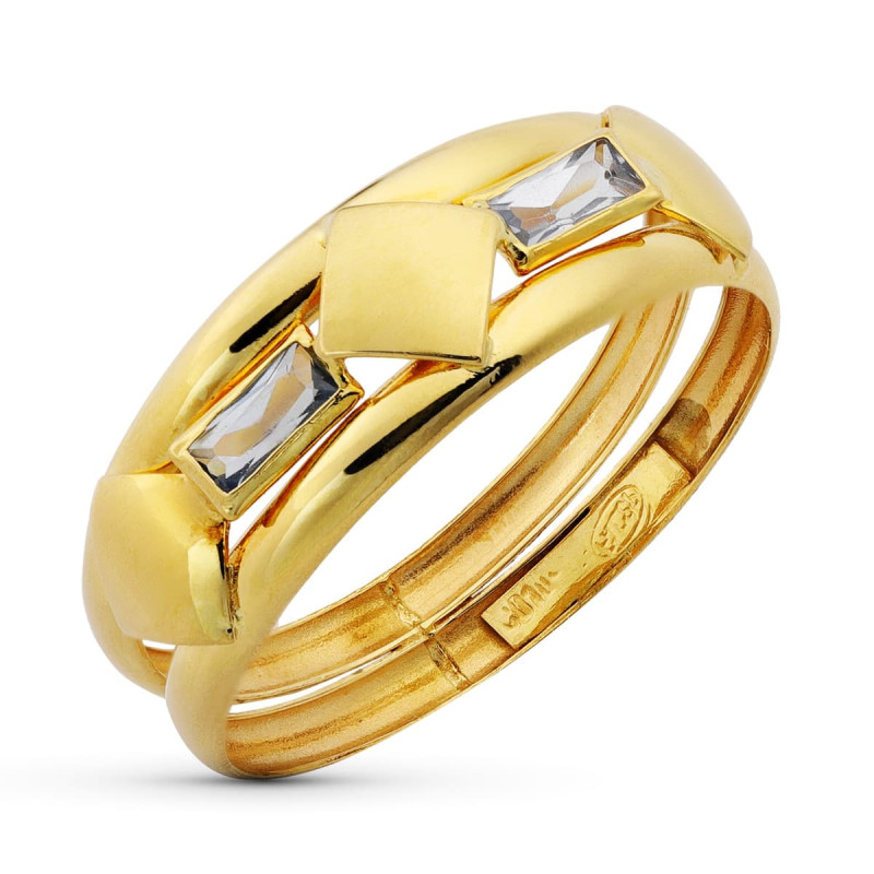 18K SORTIJA ORO AMARILLO 2 CUERPOS CON PIEDRAS RECTANGULARES. ANCHO: 6 MM