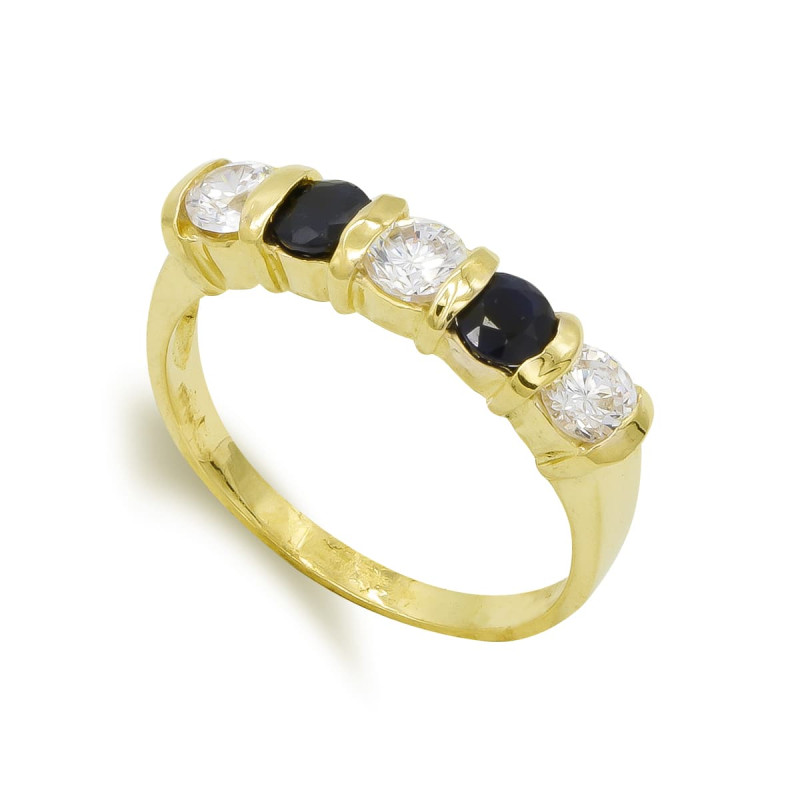 18K SORTIJA QUINTILLO ORO AMARILLO CON CIRCONITA Y ZAFIROS. ANCHO: 4