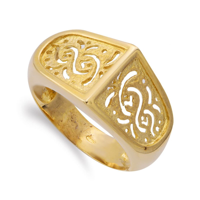 18K SORTIJA ORO AMARILLO ONDAS CALADAS BRILLO. ANCHO 12 MM