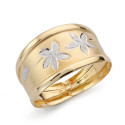 18K SORTIJA ORO BICOLOR MATIZADA CON FLORES DIAMANTADAS. ANCHO: 13,5MM