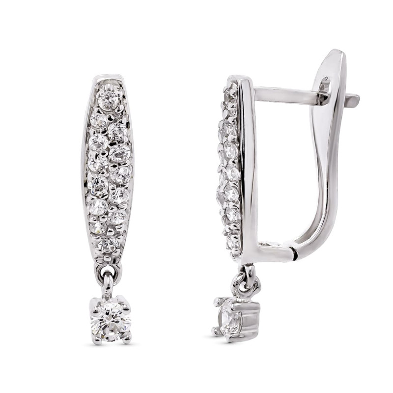 18K PENDIENTES LARGOS ORO BLANCO CON CIRCONITA 20X4 MM CIERRE CATALAN