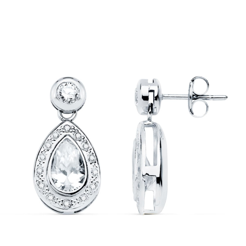 18K PENDIENTES ORO BLANCO CIRCONITA 19X9 MM CIERRE PRESION