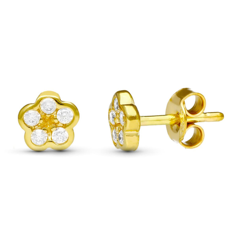 18K PENDIENTES ORO AMARILLO FLOR 6X6 MM CIERRE PRESION