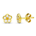 18K PENDIENTES ORO AMARILLO FLOR 6X6 MM CIERRE PRESION