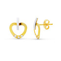 18K PENDIENTES ORO BICOLOR CORAZON 11X8 MM. CIERRE PRESION