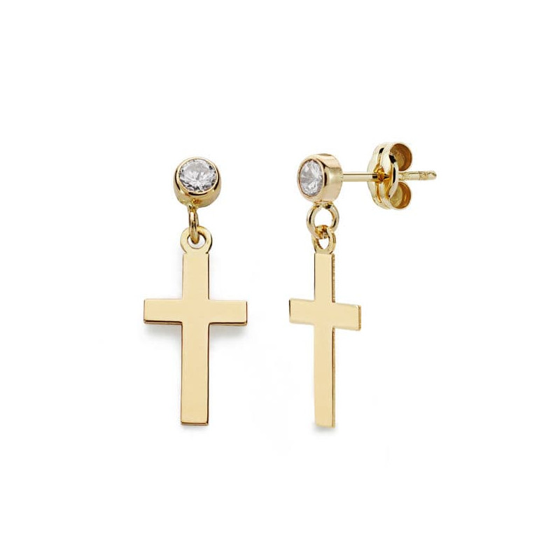 18K PENDIENTES CRUZ LISA CHATON ORO AMARILLO 12X7 MM CIERRE PRESION