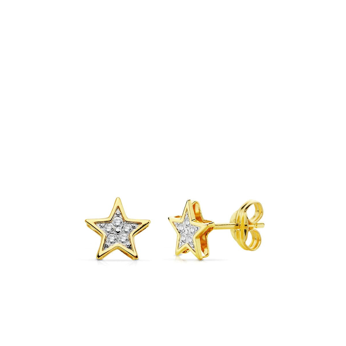18K PENDIENTES BICOLOR ESTRELLA 6.5X6.5 MM CIERRE PRESION