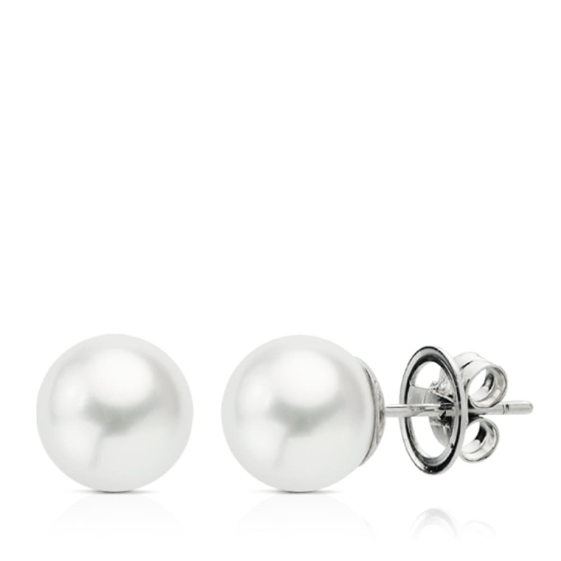 18K PENDIENTES ORO BLANCO PERLA AUSTRALIANA 9.5-10 MM CIERRE PRESION