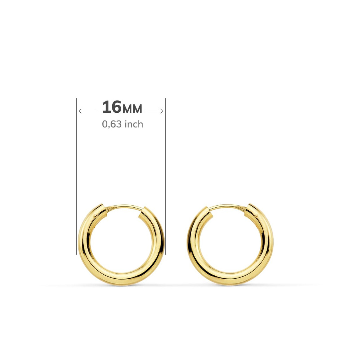 18K AROS ORO AMARILLO REDONDOS LISOS LIGEROS 16X2.5 MM