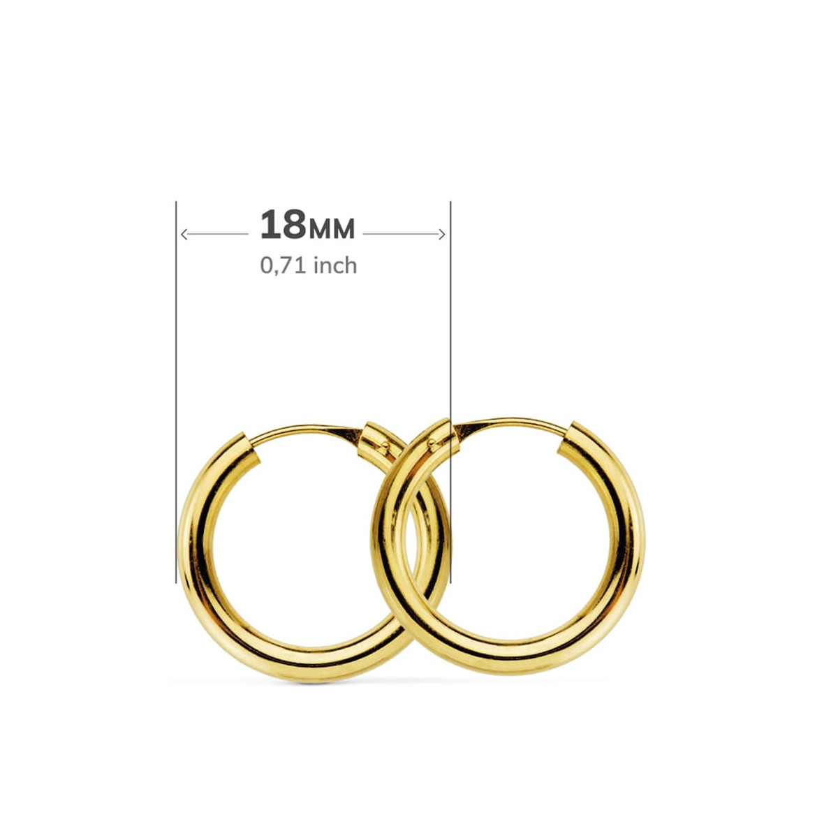 18K AROS ORO AMARILLO REDONDOS LISOS LIGEROS 18X2.5 MM