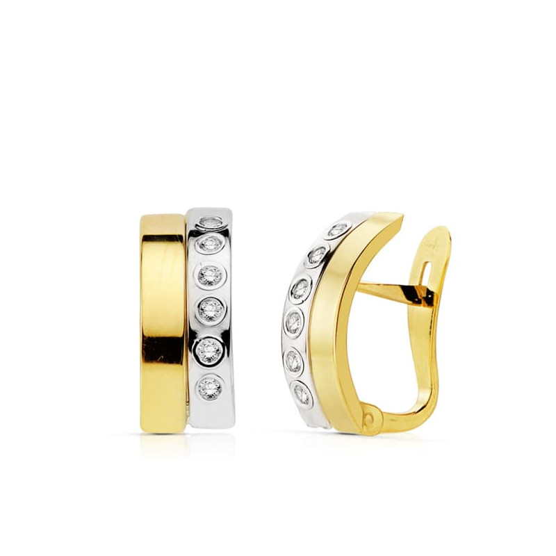 18K PENDIENTES BANDAS BICOLOR 14X5.5 MM CIERRE CATALAN