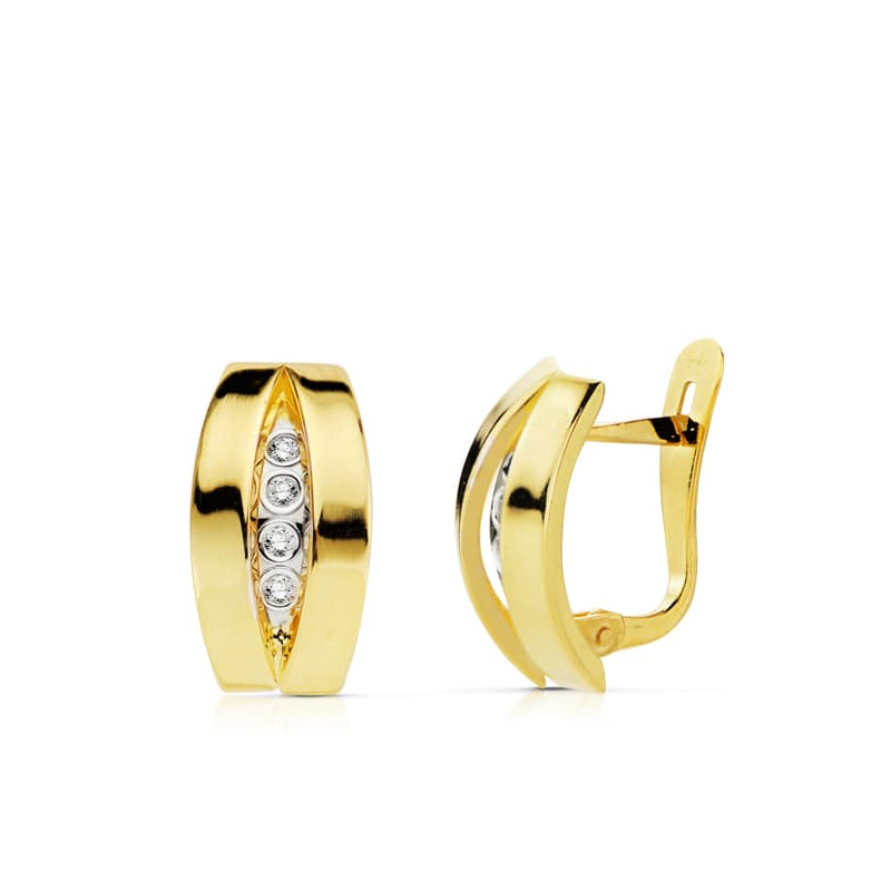 18K PENDIENTES BANDAS ORO BICOLOR 14X7 MM CIERRE CATALAN
