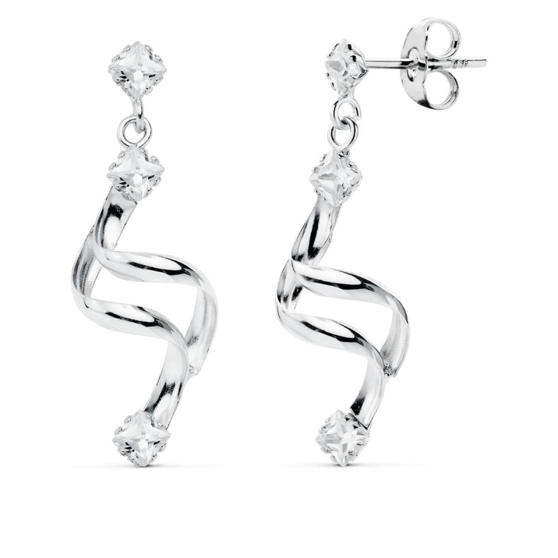 18K PENDIENTES LARGOS ORO BLANCO CIRCONITA CIERRE PRESION