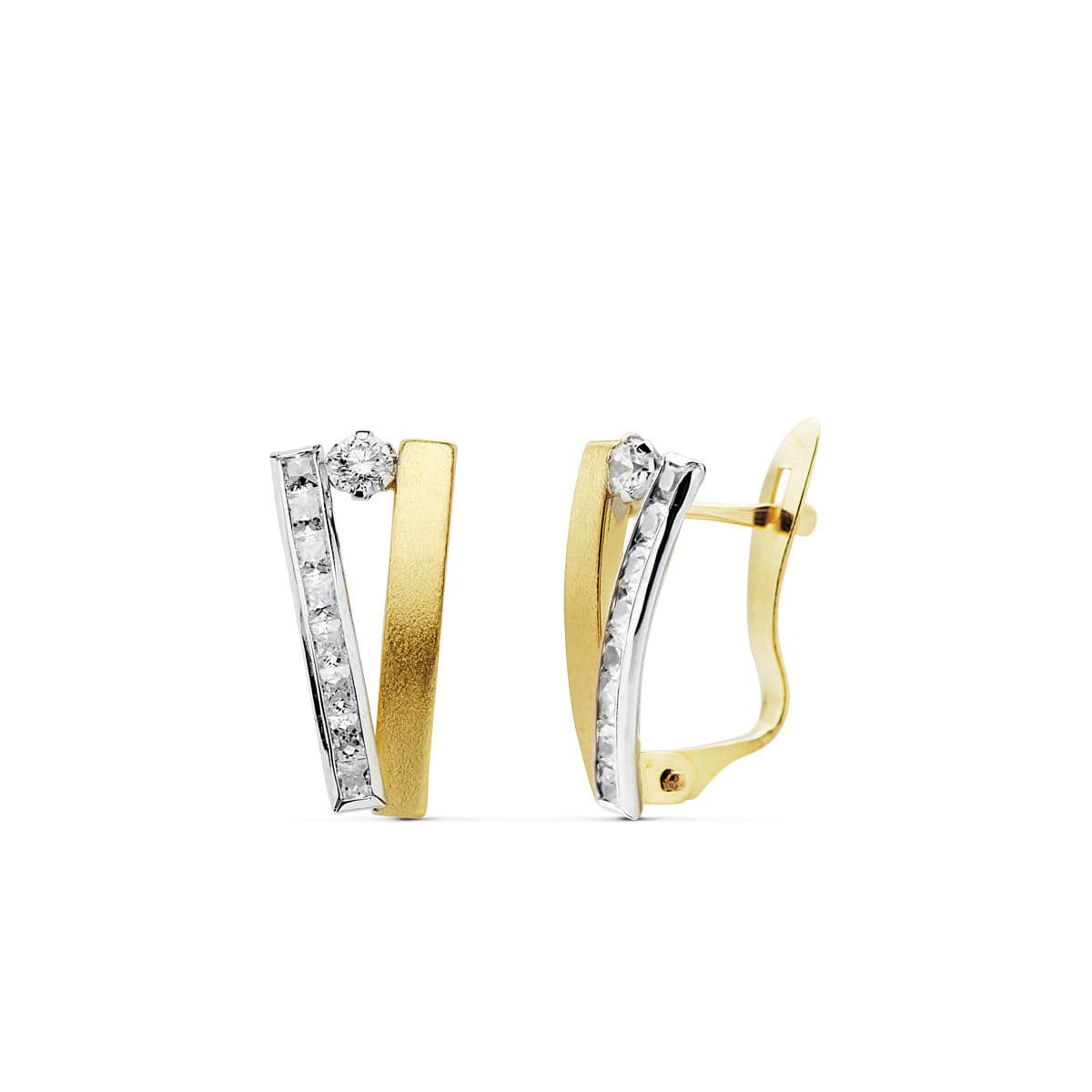 18K PENDIENTES ORO BICOLOR BANDAS 13X6 MM CIERRE CATALAN