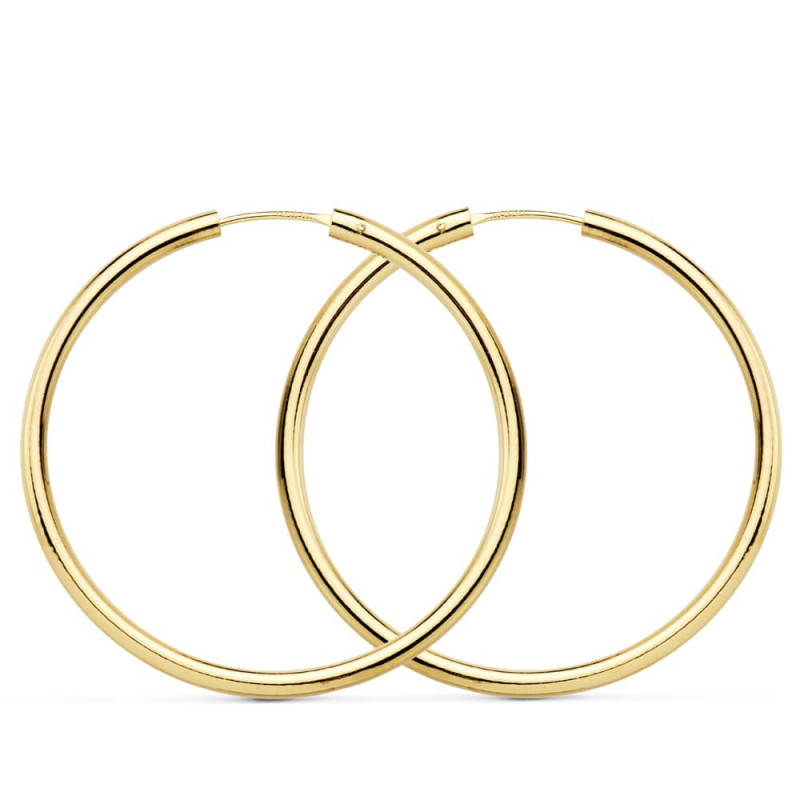 18K PENDIENTES AROS REDONDOS LISOS LIGEROS ORO AMARILLO 35X2 MM