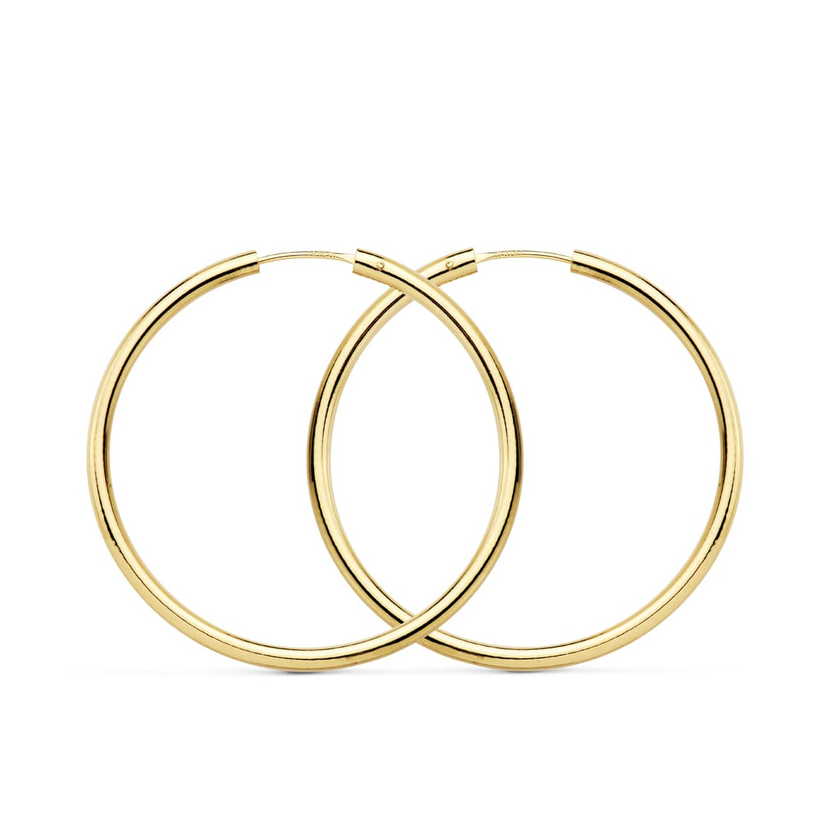 18K PENDIENTES AROS REDONDOS LISOS LIGEROS ORO AMARILLO 35X2 MM