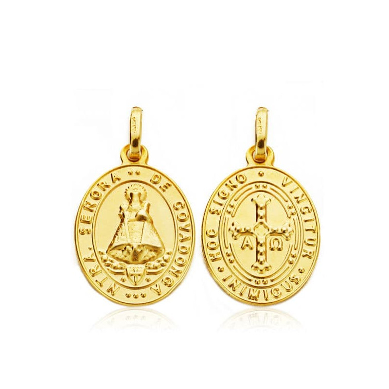 18K MEDALLA ORO AMARILLO ESCAPULARIO ORO AMARILLO VIRGEN COVADONGA Y CRUZ DE LA VICTORIA 20X14 MM