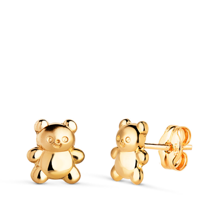 18K PENDIENTES ORO AMARILLO OSOS MATE Y BRILLO. MEDIDA: 7 X 6 MM. CIERRE PRESION