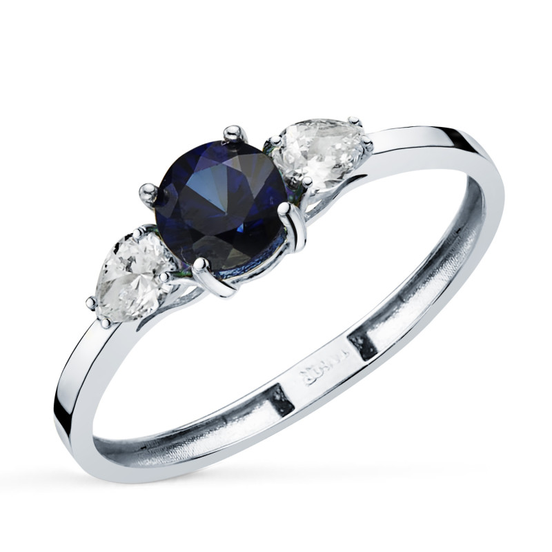 18K SORTIJA ORO BLANCO ZAFIRO DIFUSION 5 MM 0,63 QT Y DIAMANTES LABORATORIO TALLA PERA 0,29QT. VS2 - E