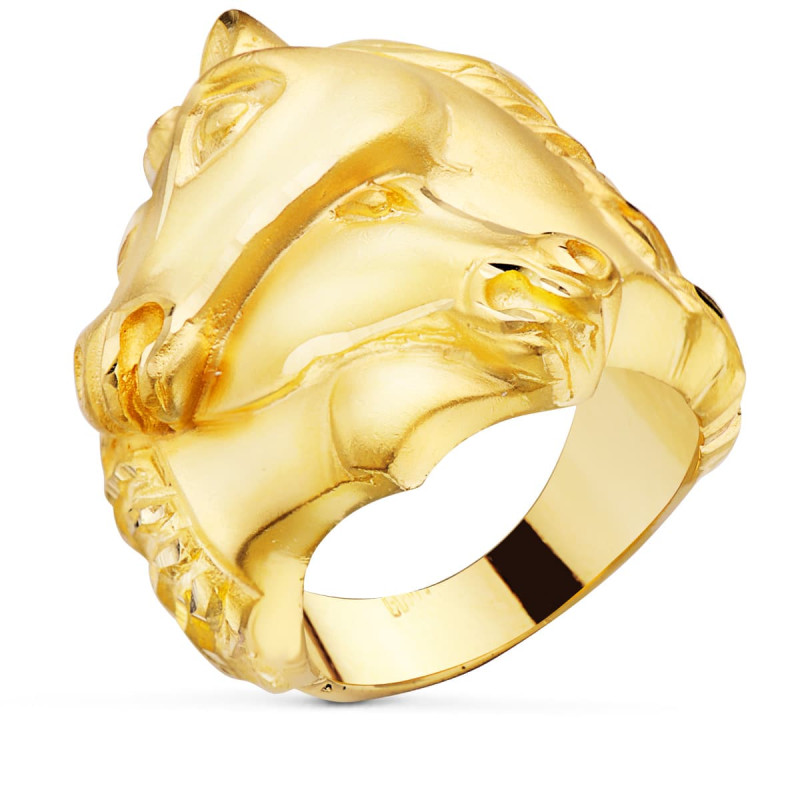 18K SELLO ORO AMARILLO MACIZO CABALLOS ENTRELAZADOS. ANCHO 28 MM