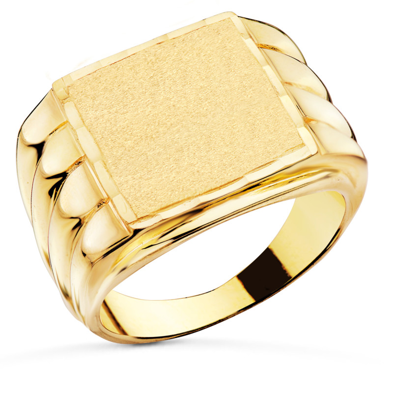 18K SELLO ORO AMARILLO CABALLERO MATE BRILLO TALLADO ZONA DE GRABACION 17X17 MM