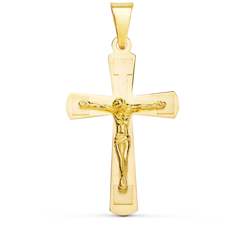 18K CRUZ ORO AMARILLO BRILLO Y MATE CON CRISTO 32X20 MM
