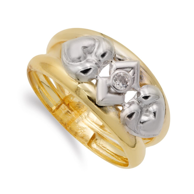 18K SORTIJA ORO BICOLOR DOBLE CUERPO MOTIVOS CON CIRCONITA. ANCHO: 9,5 MM