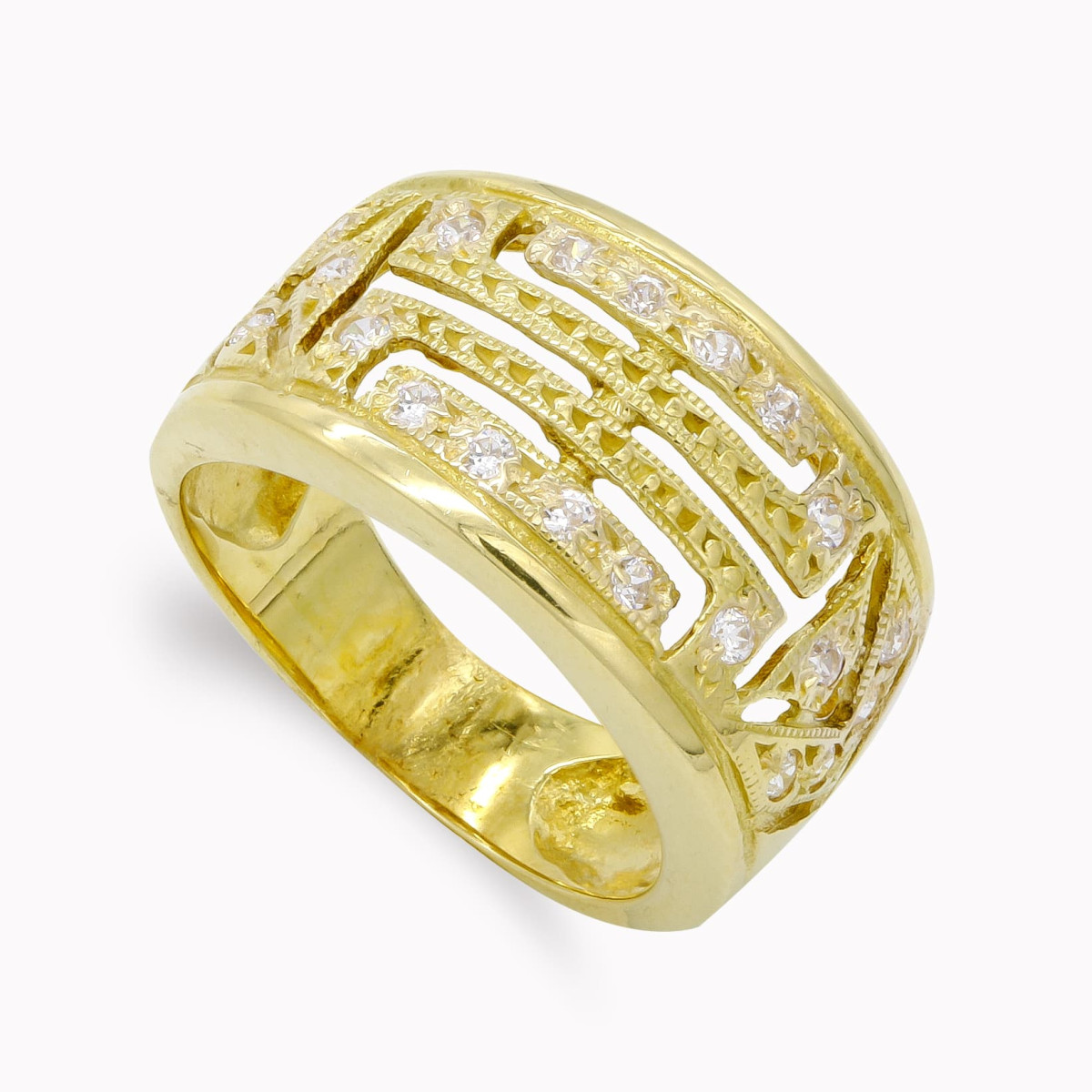 18K SORTIJA ORO AMARILLO CALADA CON CIRCONITAS. ANCHO: 11,5 MM