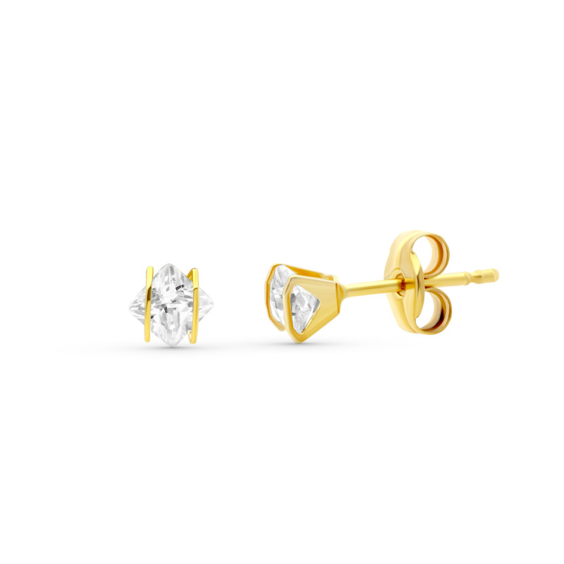 18K PENDIENTES ORO AMARILLO CIRCONITA CARRIL. 3X3 MM CIERRE PRESION