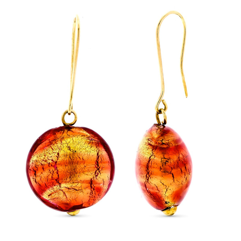 18K PENDIENTES ORO AMARILLO LARGO CRISTAL MURANO 41X18 MM CIERRE GANCHO