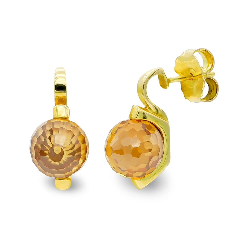 18K PENDIENTES ORO AMARILLO PIEDRA COLOR TOPACIO 10 MM CIERRE PRESION