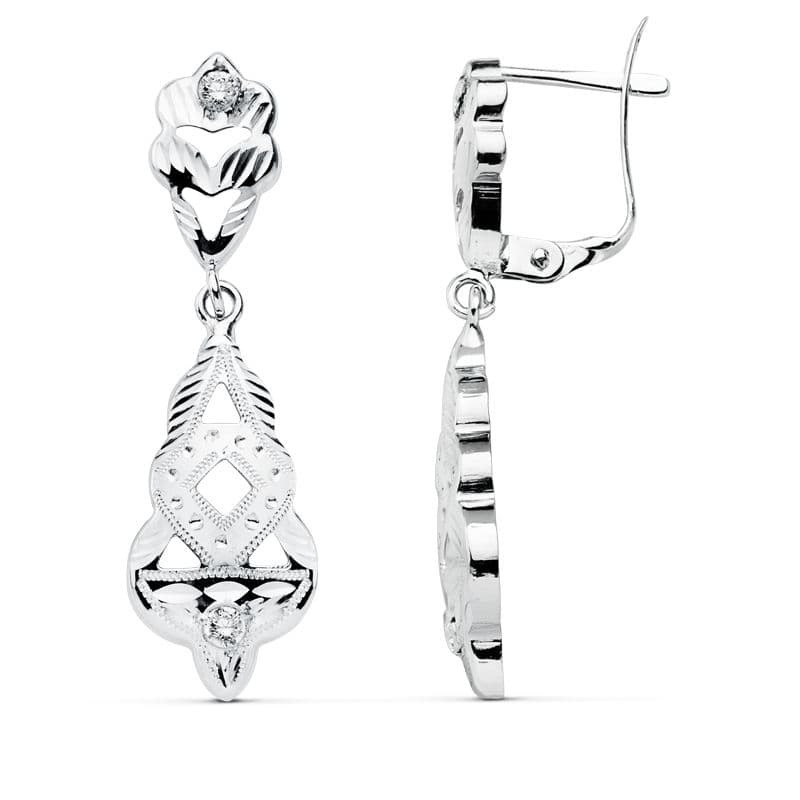 18K PENDIENTES CUBANAS ORO BLANCO 34X9 MM CIERRE CATALAN