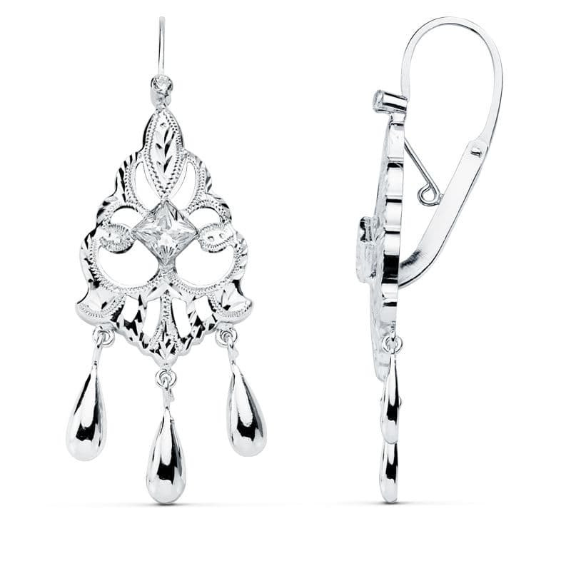 18K PENDIENTES ORO BLANCO CUBANAS 45X16 MM CIERRE GANCHO