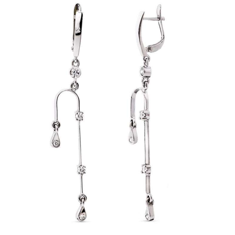 18K PENDIENTES LARGOS ORO BLANCO CIRCONITA 59X7 MM CIERRE CATALAN