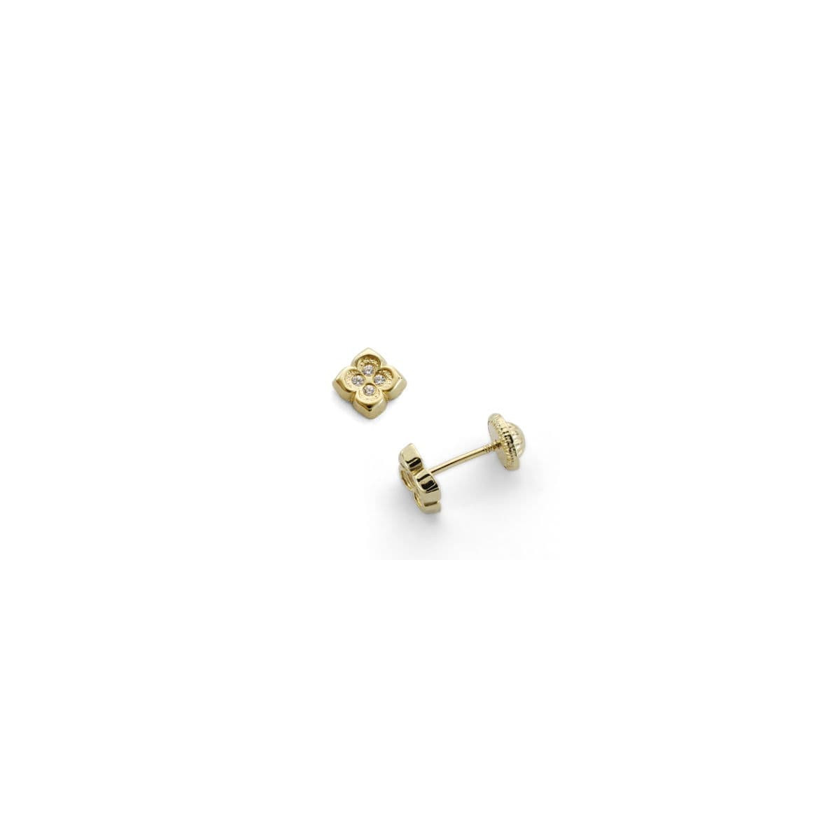18K PENDIENTES ORO AMARILLO FLOR CIRCONITA 6X6 MM CIERRE TUERCA
