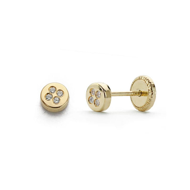 18K PENDIENTES ORO AMARILLO CIRCONITA 4 MM CIERRE TUERCA