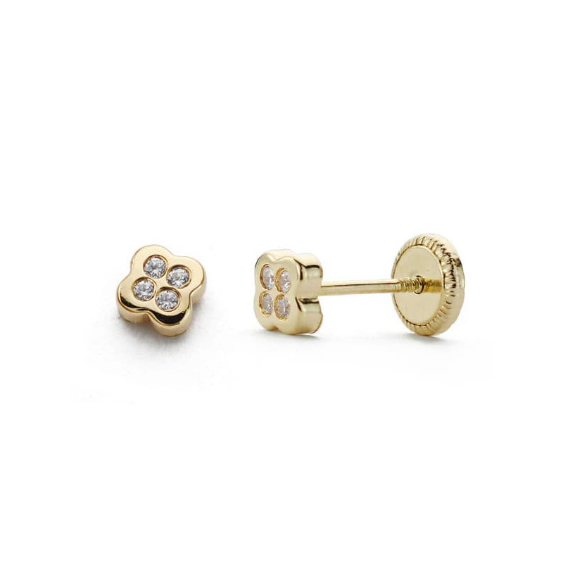 18K PENDIENTES ORO AMARILLO CIRCONITA 4 MM CIERRE TUERCA