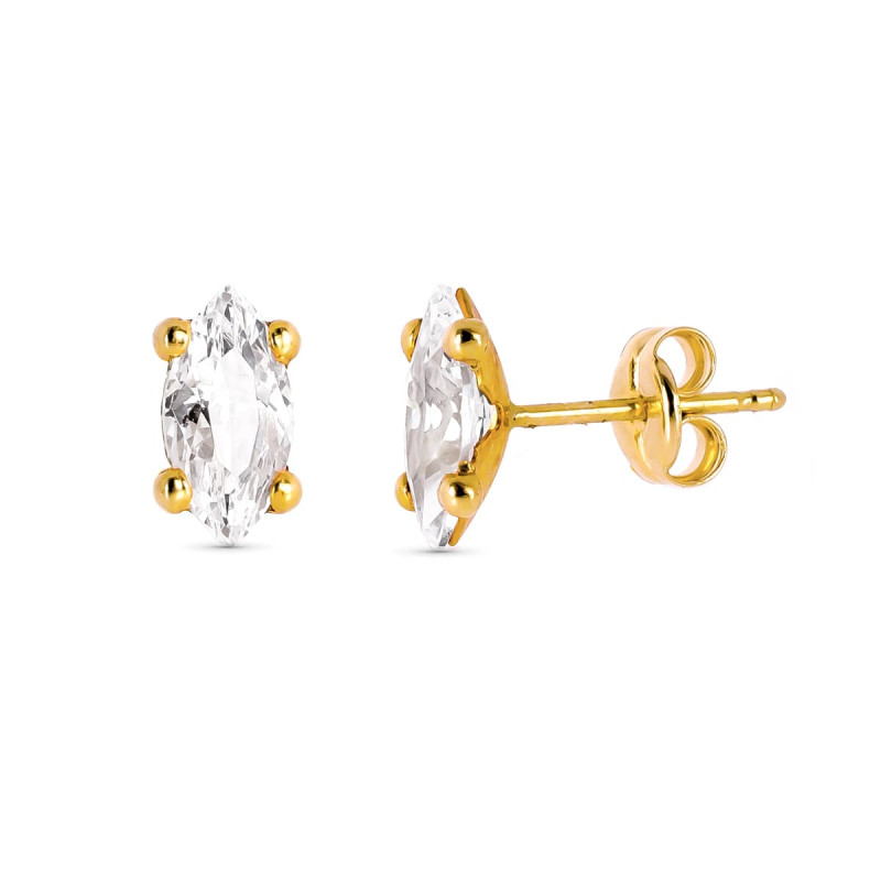 18K PENDIENTES ORO AMARILLO CIRCONITA 8X4 MM CIERRE PRESION