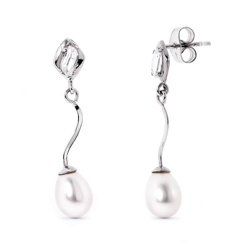 18K PENDIENTES ORO BLANCO Y PERLA Y CIRCONITA CIERRE PRESION