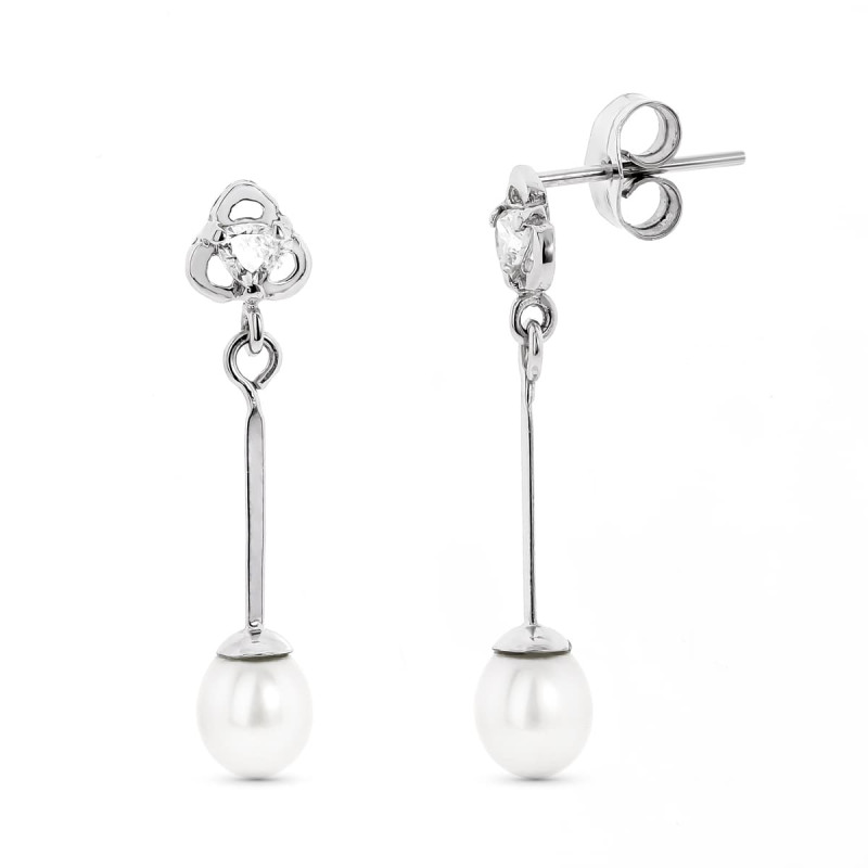 18K PENDIENTES ORO BLANCO CON CIRCONITA Y PERLA CIERRE PRESION