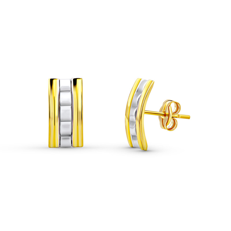 18K PENDIENTES ORO BICOLOR PRESION