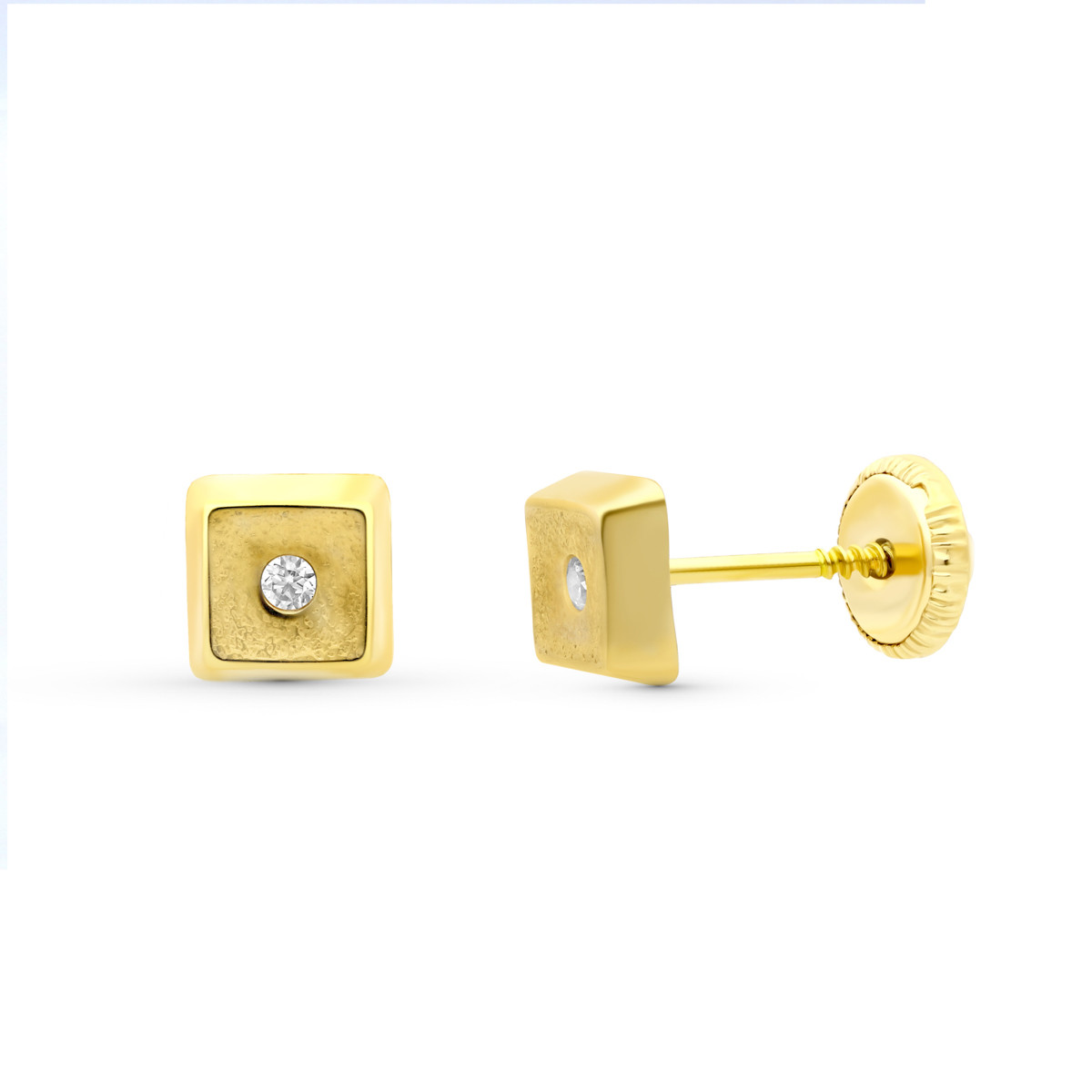 18K PENDIENTES ORO AMARILLO CUADRADOS 5X5 MM CIERRE TUERCA