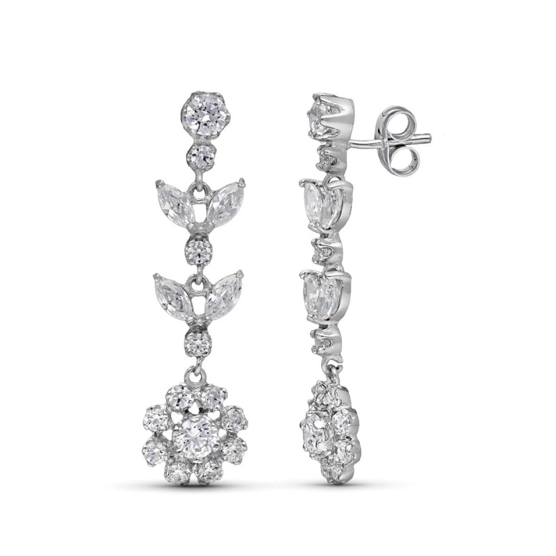 18K PENDIENTES ORO BLANCO LARGOS CIRCONITA 35X10 MM PRESION