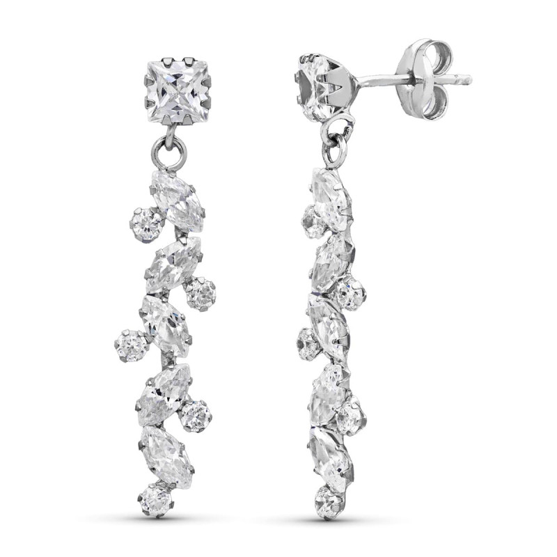 18K PENDIENTES ORO BLANCO CIRCONITA 30X5 MM CIERRE PRESION